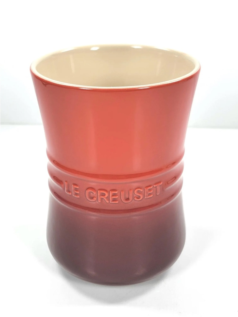 NEW Le Creuset Signature Cerise Red Ceramic Utensil Crock Holder Cream Interior